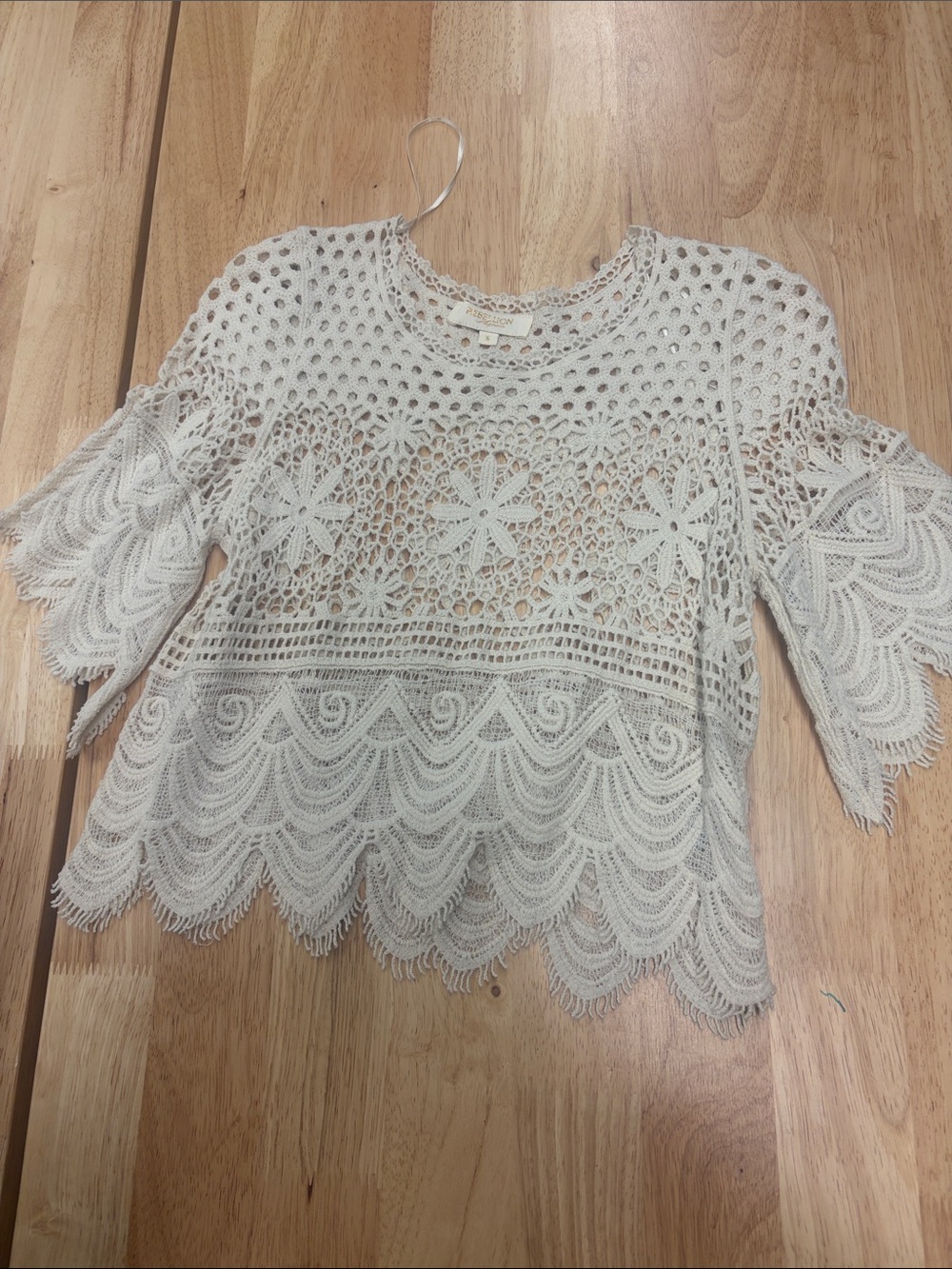 Crochet Lace Floral Tunic Top - Ivory